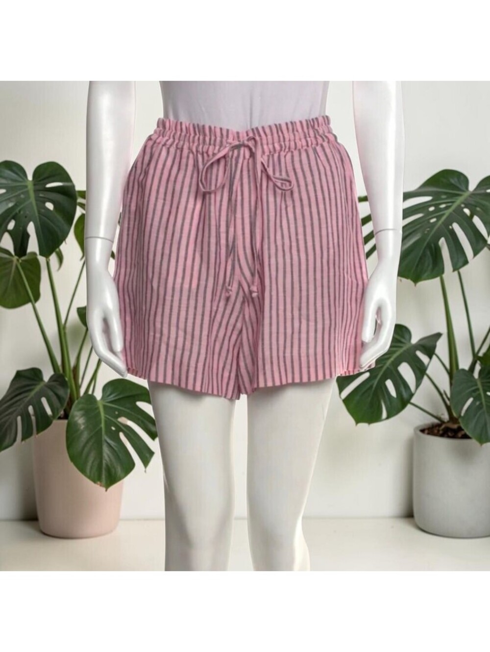 Sprwmn Pink Striped Linen Blend Shorts Small Casual Lounge Beach Resortcore